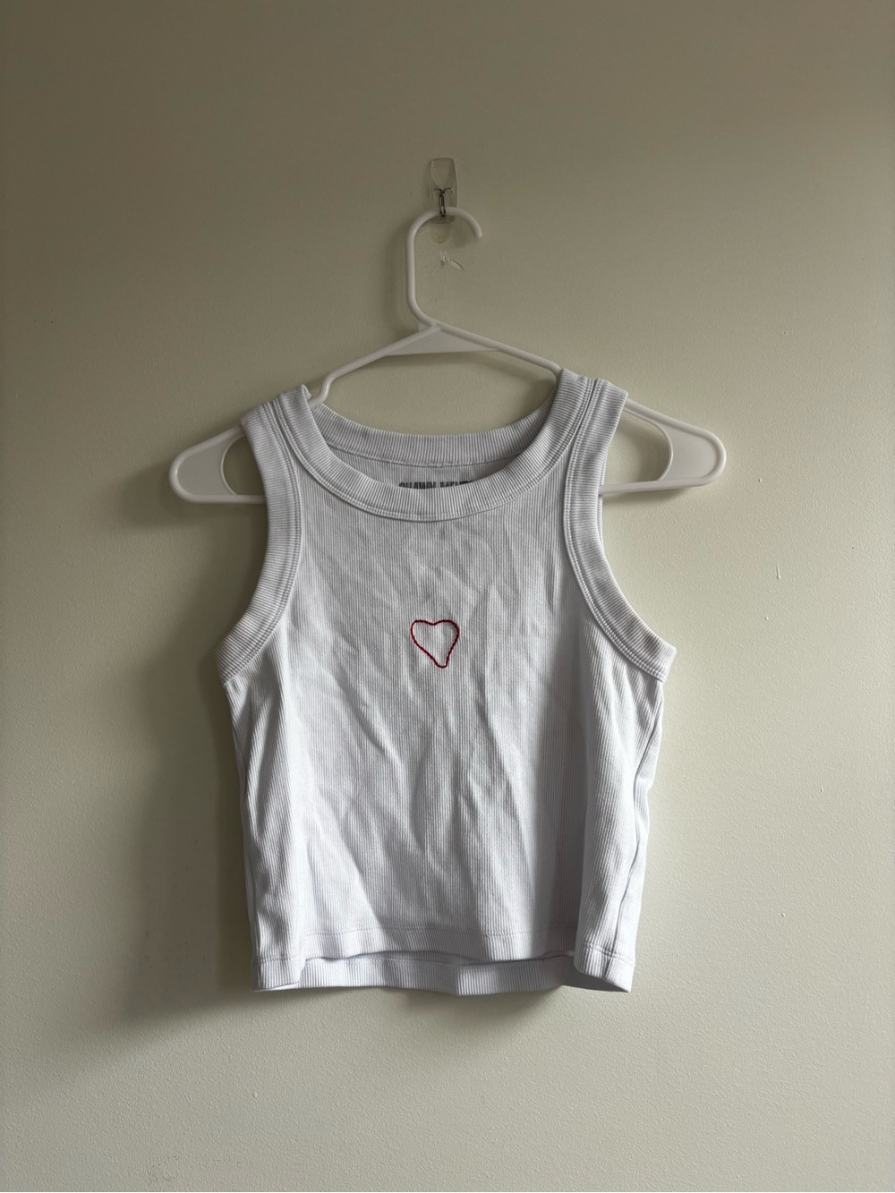 White Ribbed Tank Top with Red Heart Embroidery - Shawn Mendes Merch